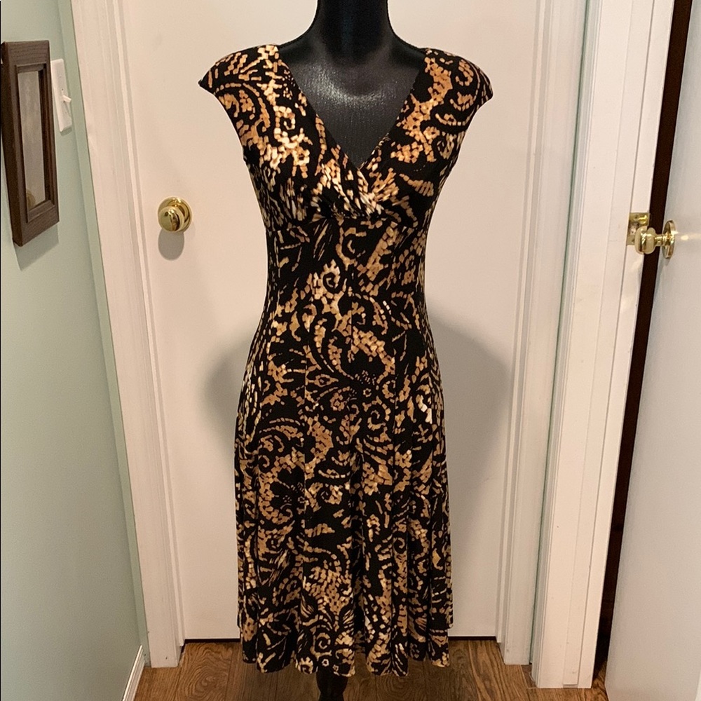 Chic American Living Black and Gold Floral Midi Dress